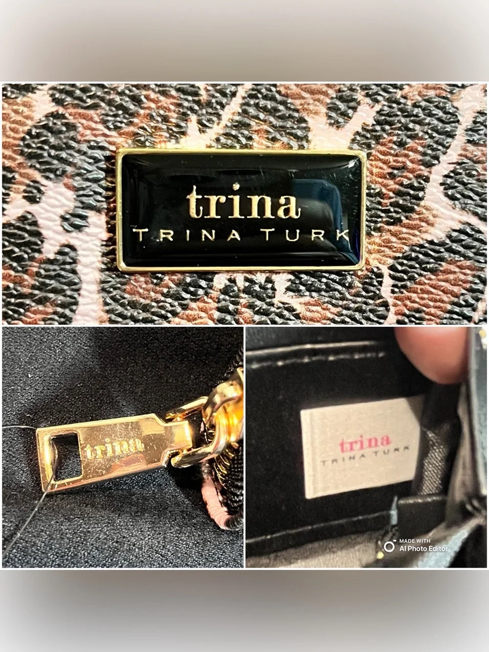 Trina Turk Leopard Print Zip Around Wallet Vegan Leather NIB Gold Gift Box